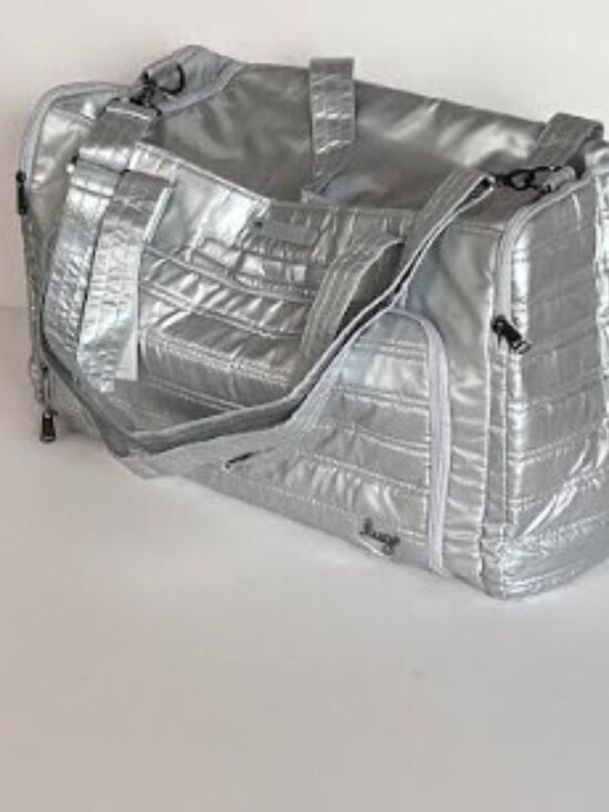 Lug Trolley Duffel Bag Metallic Silver Spacious Travel Bag - Picture 7 of 13